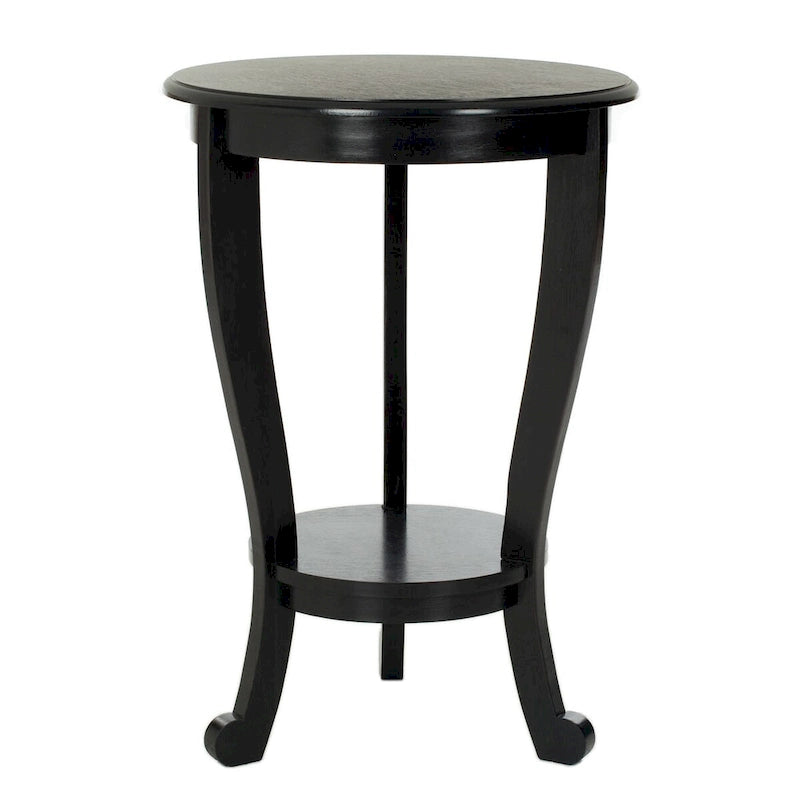 Table d'appoint à piédestal ronde avec étagère inférieure et pieds galbés