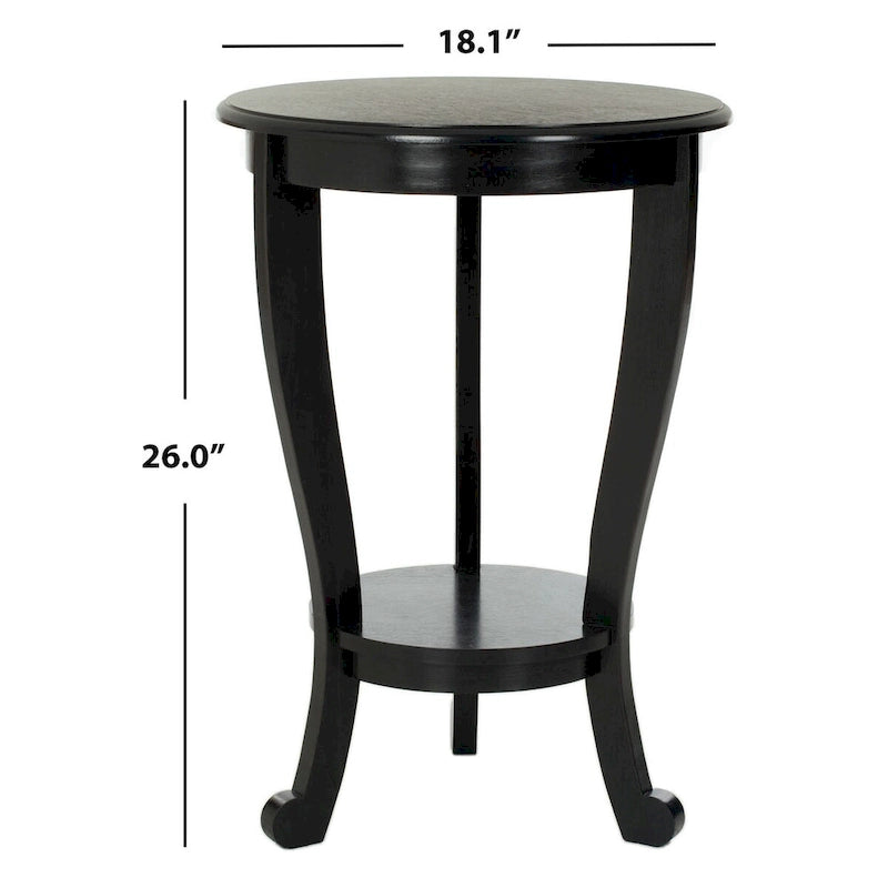 Table d'appoint à piédestal ronde avec étagère inférieure et pieds galbés