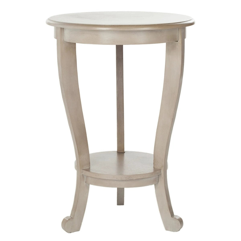 Table d'appoint à piédestal ronde avec étagère inférieure et pieds galbés