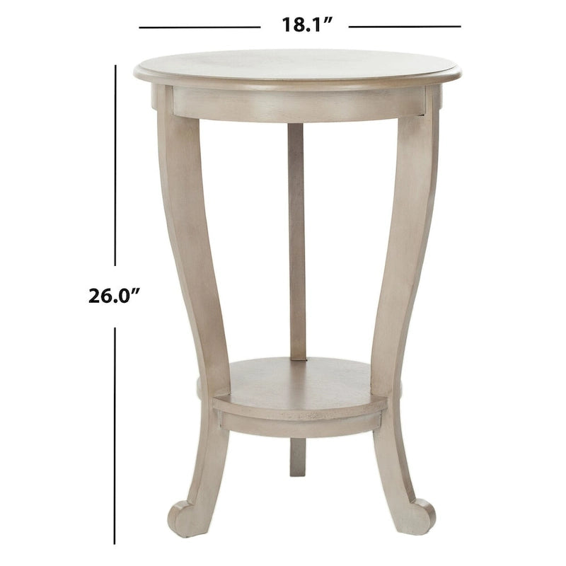 Table d'appoint à piédestal ronde avec étagère inférieure et pieds galbés