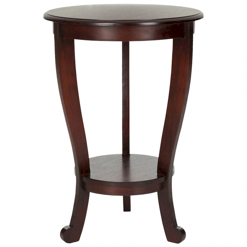 Table d'appoint à piédestal ronde avec étagère inférieure et pieds galbés