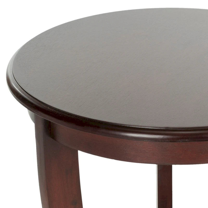 Table d'appoint à piédestal ronde avec étagère inférieure et pieds galbés