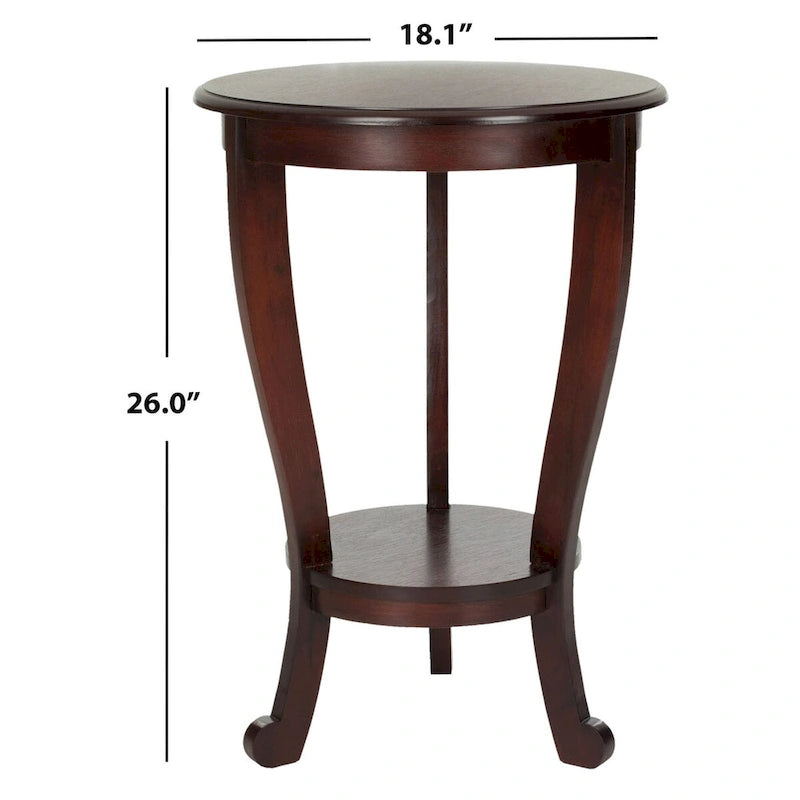 Table d'appoint à piédestal ronde avec étagère inférieure et pieds galbés