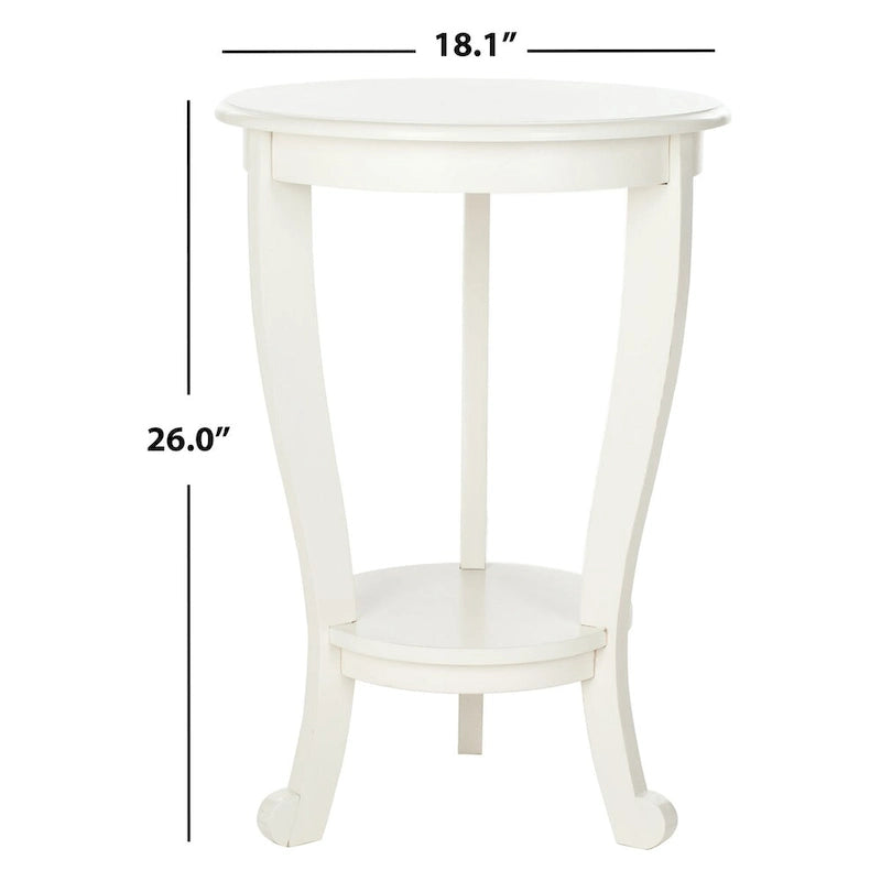Table d'appoint à piédestal ronde avec étagère inférieure et pieds galbés