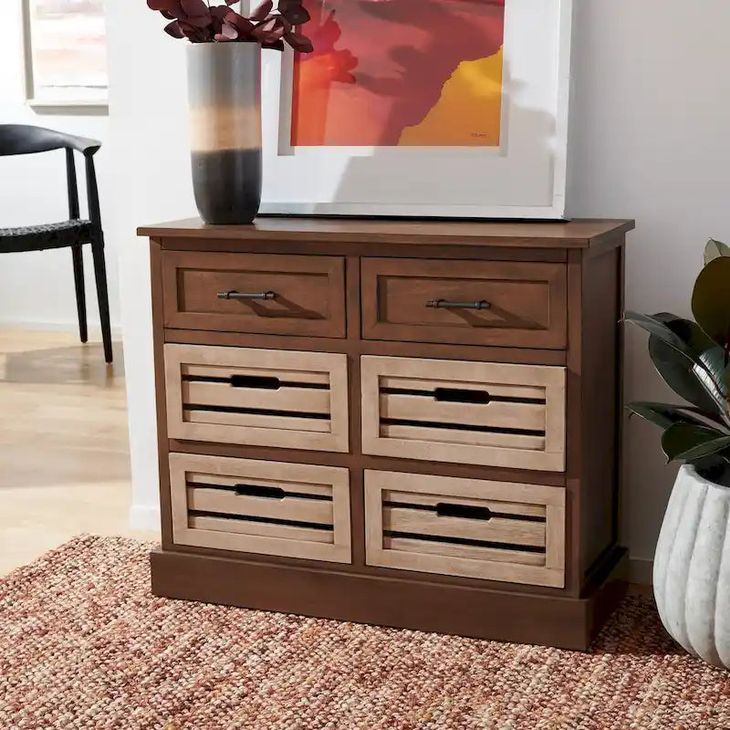 Commode de rangement amovible à 6 tiroirs avec paniers de style rustique