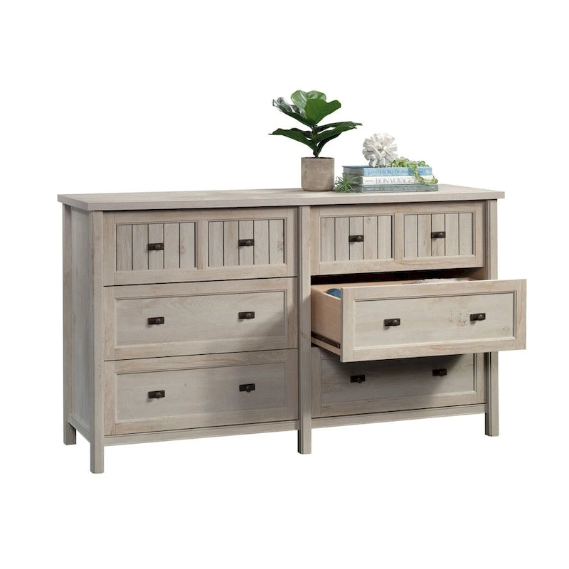 Commode 6 tiroirs avec façade à lattes et tiroirs sur glissières métalliques