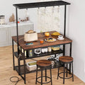 Étagère de cuisine autoportante de 120 cm avec 3 niveaux et crochets