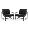 Lot de 2 fauteuils d'appoint boutonnés en similicuir style Mid-Century avec cadre en métal