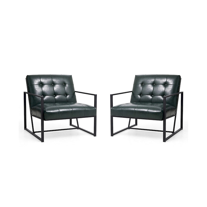 Lot de 2 fauteuils d'appoint boutonnés en similicuir style Mid-Century avec cadre en métal
