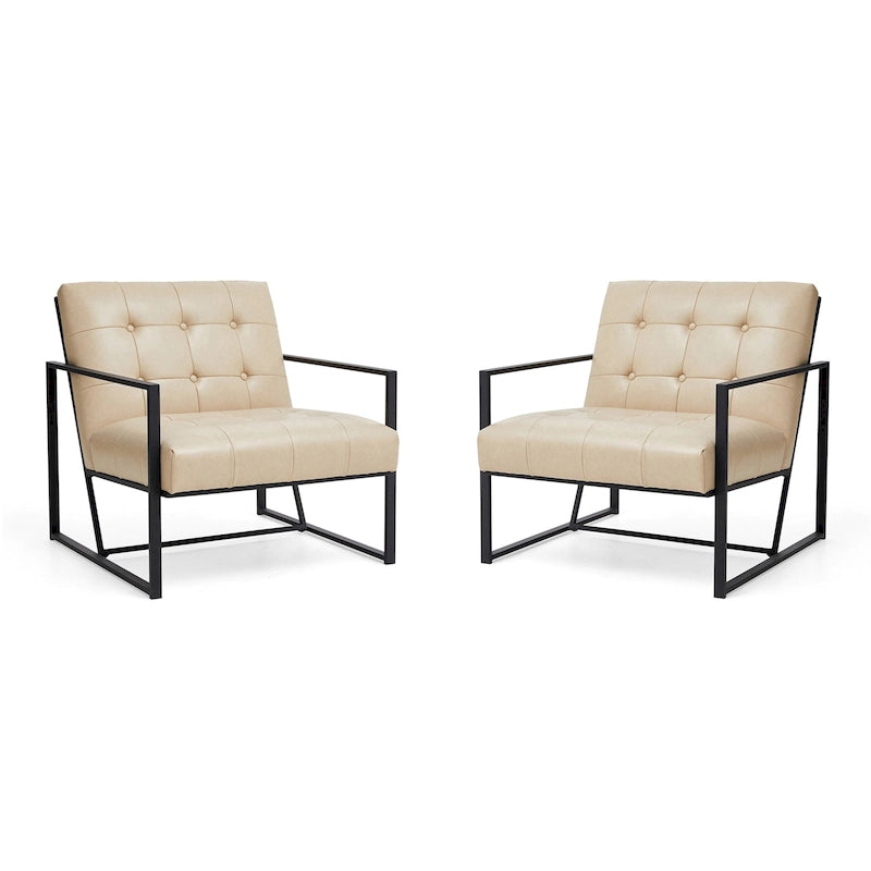 Lot de 2 fauteuils d'appoint boutonnés en similicuir style Mid-Century avec cadre en métal