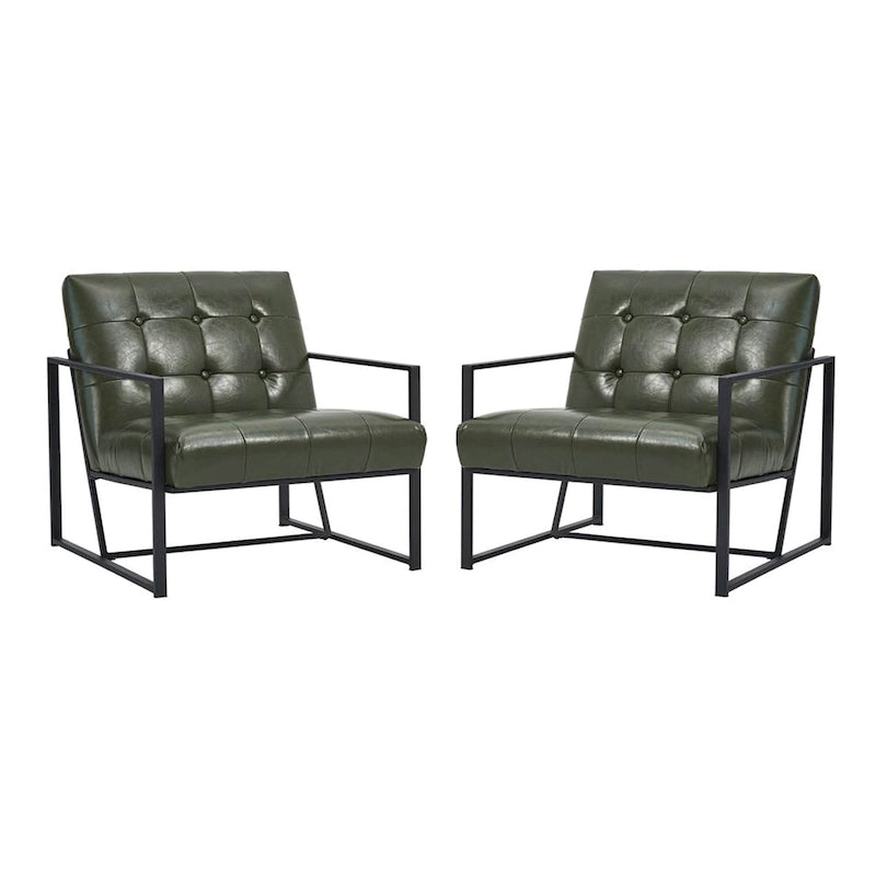 Lot de 2 fauteuils d'appoint boutonnés en similicuir style Mid-Century avec cadre en métal
