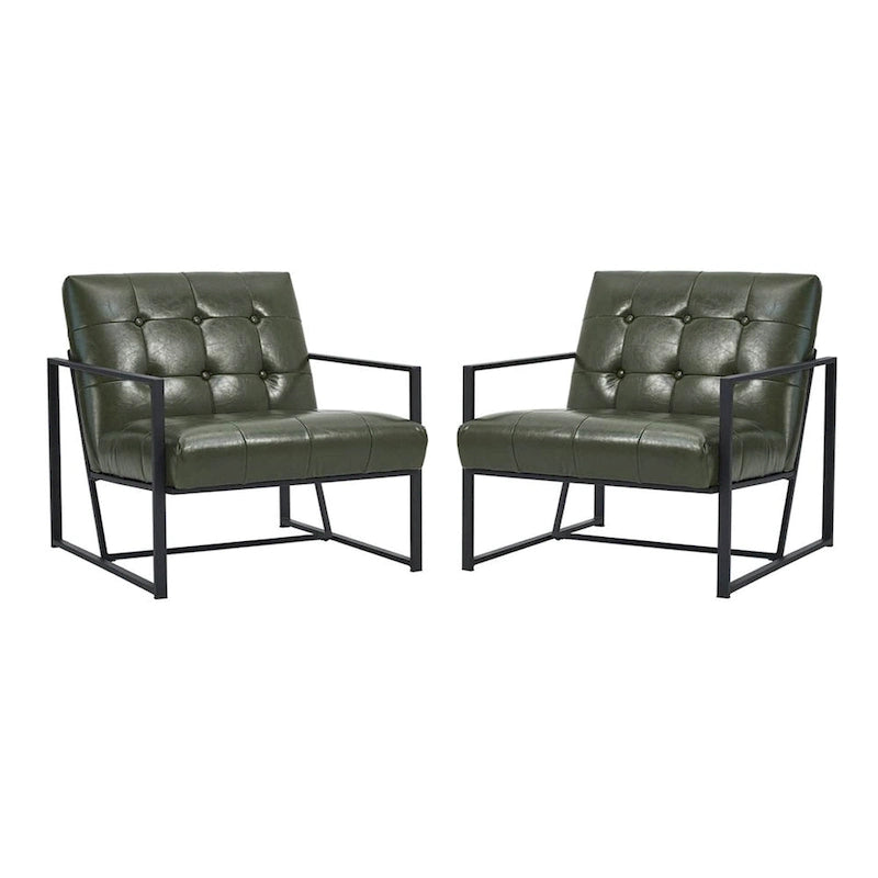 Lot de 2 fauteuils d'appoint boutonnés en similicuir style Mid-Century avec cadre en métal