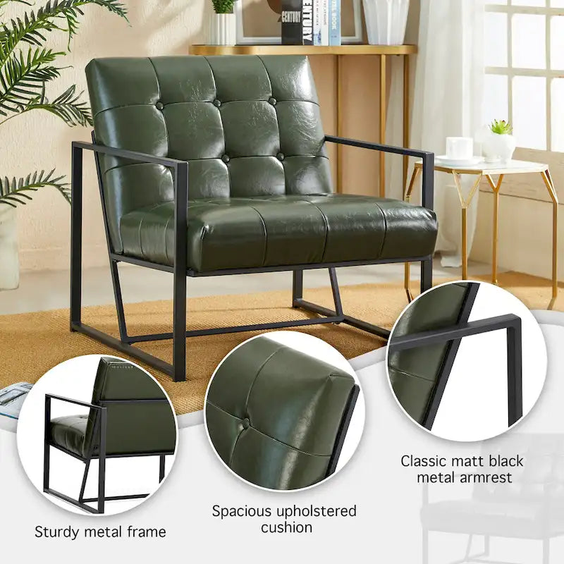 Lot de 2 fauteuils d'appoint boutonnés en similicuir style Mid-Century avec cadre en métal