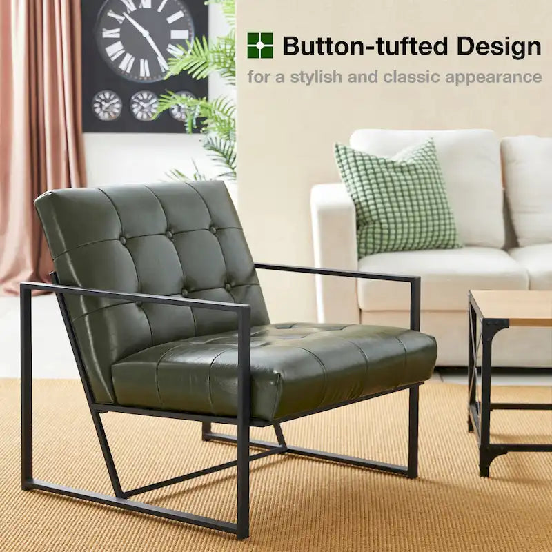 Lot de 2 fauteuils d'appoint boutonnés en similicuir style Mid-Century avec cadre en métal