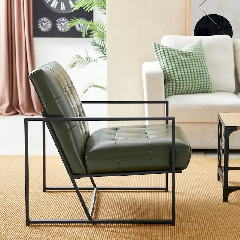 Lot de 2 fauteuils d'appoint boutonnés en similicuir style Mid-Century avec cadre en métal