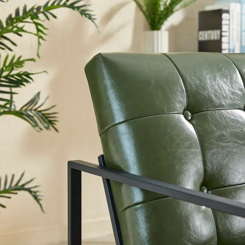 Lot de 2 fauteuils d'appoint boutonnés en similicuir style Mid-Century avec cadre en métal