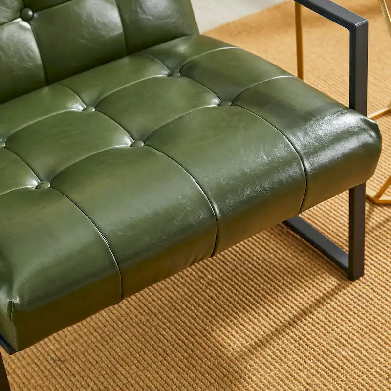 Lot de 2 fauteuils d'appoint boutonnés en similicuir style Mid-Century avec cadre en métal