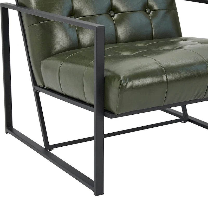 Lot de 2 fauteuils d'appoint boutonnés en similicuir style Mid-Century avec cadre en métal