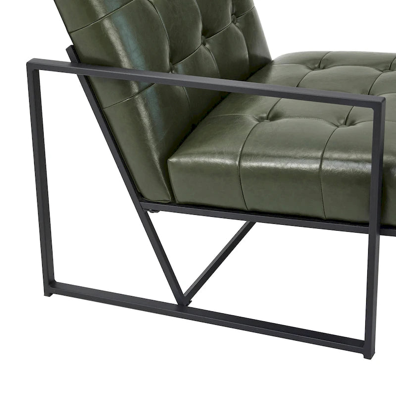 Lot de 2 fauteuils d'appoint boutonnés en similicuir style Mid-Century avec cadre en métal
