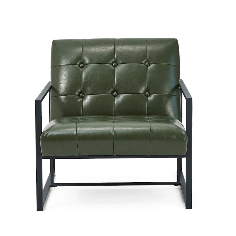 Lot de 2 fauteuils d'appoint boutonnés en similicuir style Mid-Century avec cadre en métal