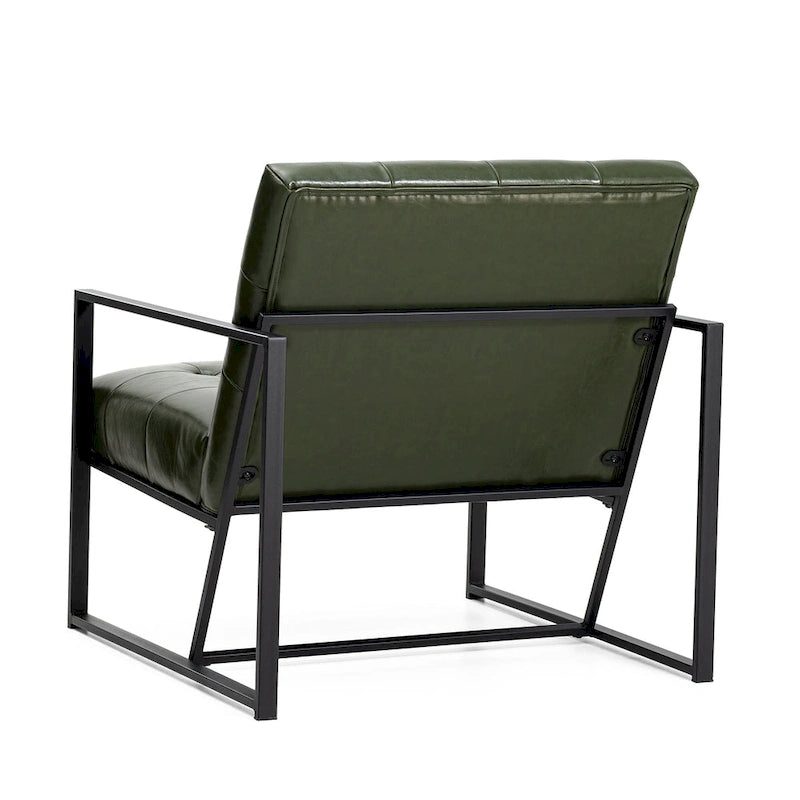 Lot de 2 fauteuils d'appoint boutonnés en similicuir style Mid-Century avec cadre en métal