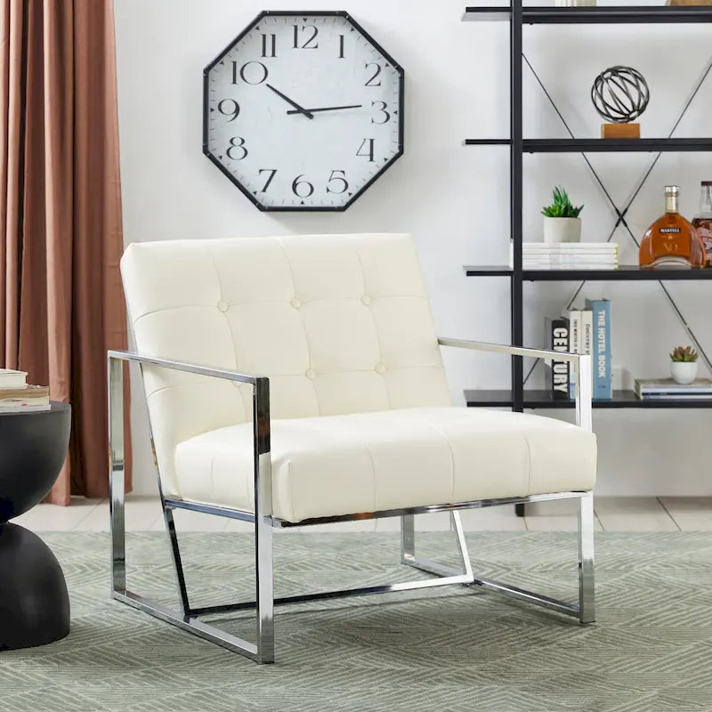 Lot de 2 fauteuils d'appoint boutonnés en similicuir style Mid-Century avec cadre en métal