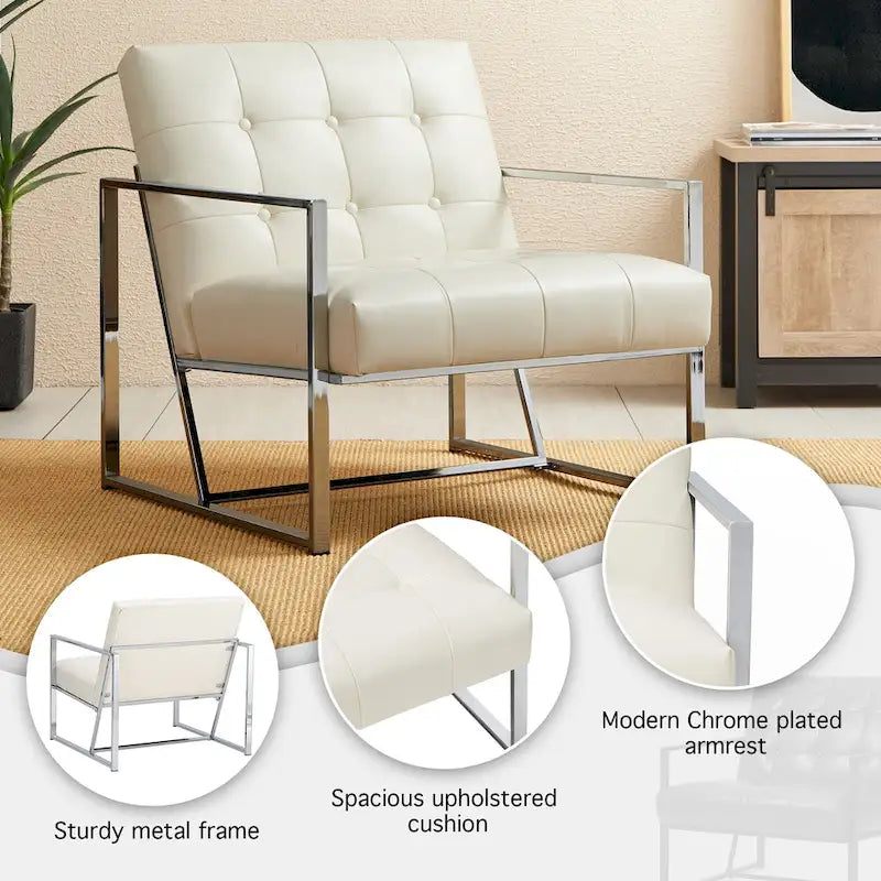 Lot de 2 fauteuils d'appoint boutonnés en similicuir style Mid-Century avec cadre en métal