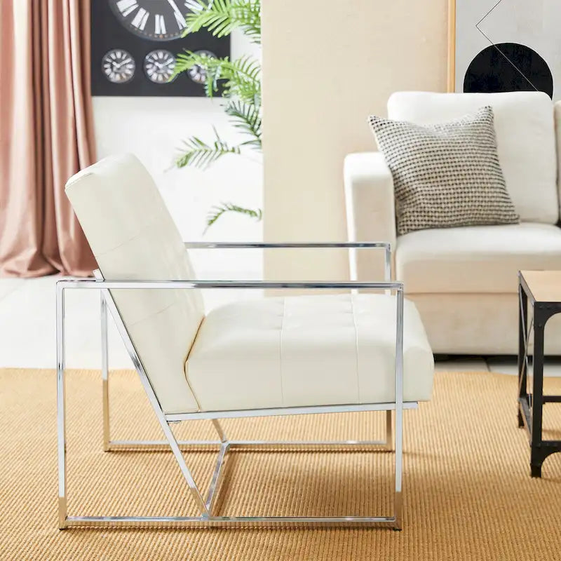 Lot de 2 fauteuils d'appoint boutonnés en similicuir style Mid-Century avec cadre en métal
