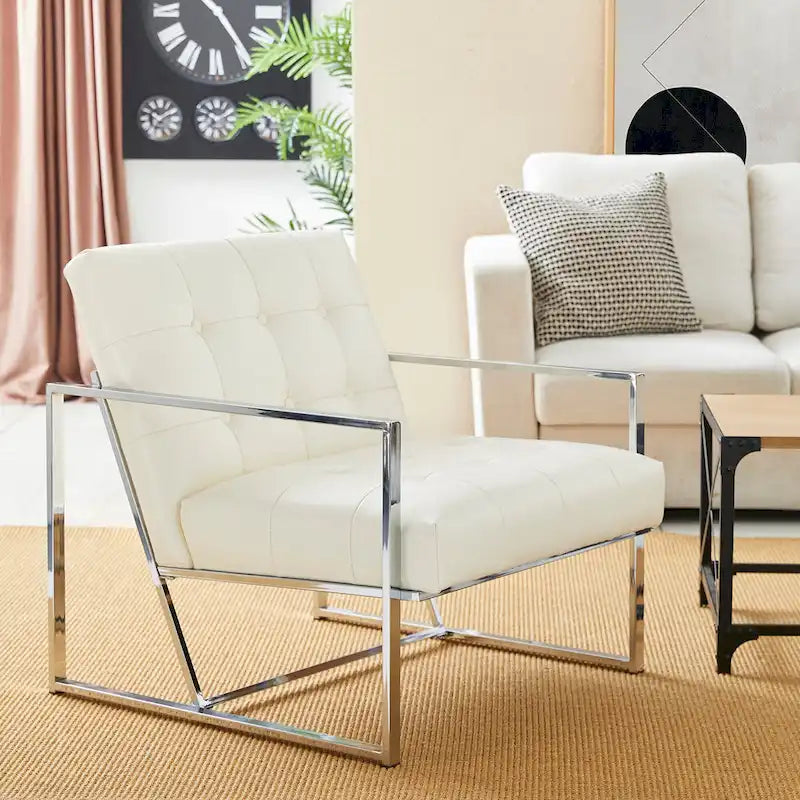 Lot de 2 fauteuils d'appoint boutonnés en similicuir style Mid-Century avec cadre en métal
