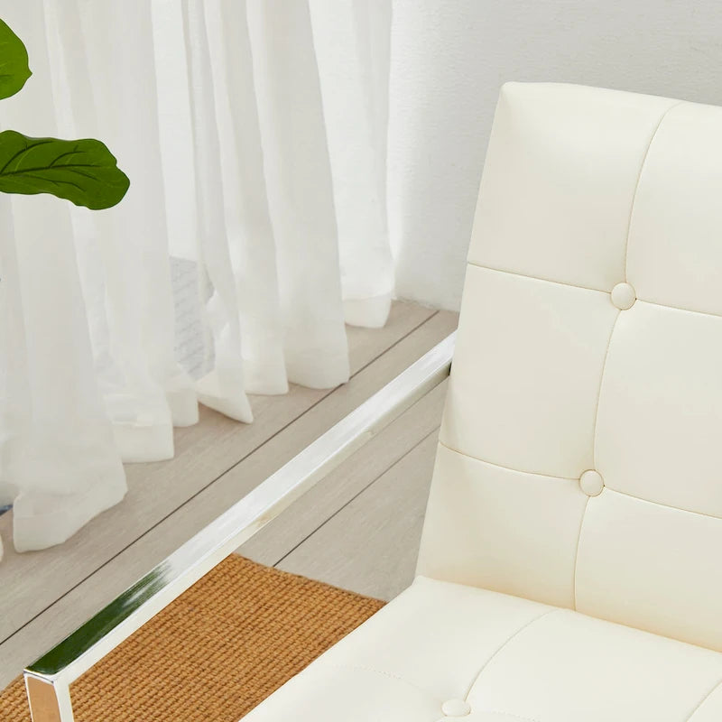 Lot de 2 fauteuils d'appoint boutonnés en similicuir style Mid-Century avec cadre en métal