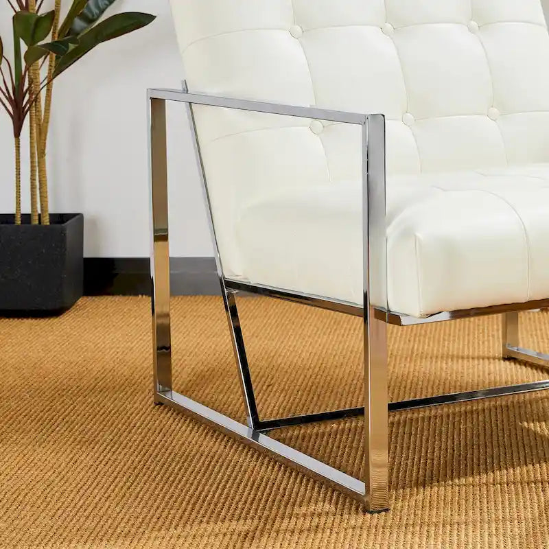 Lot de 2 fauteuils d'appoint boutonnés en similicuir style Mid-Century avec cadre en métal