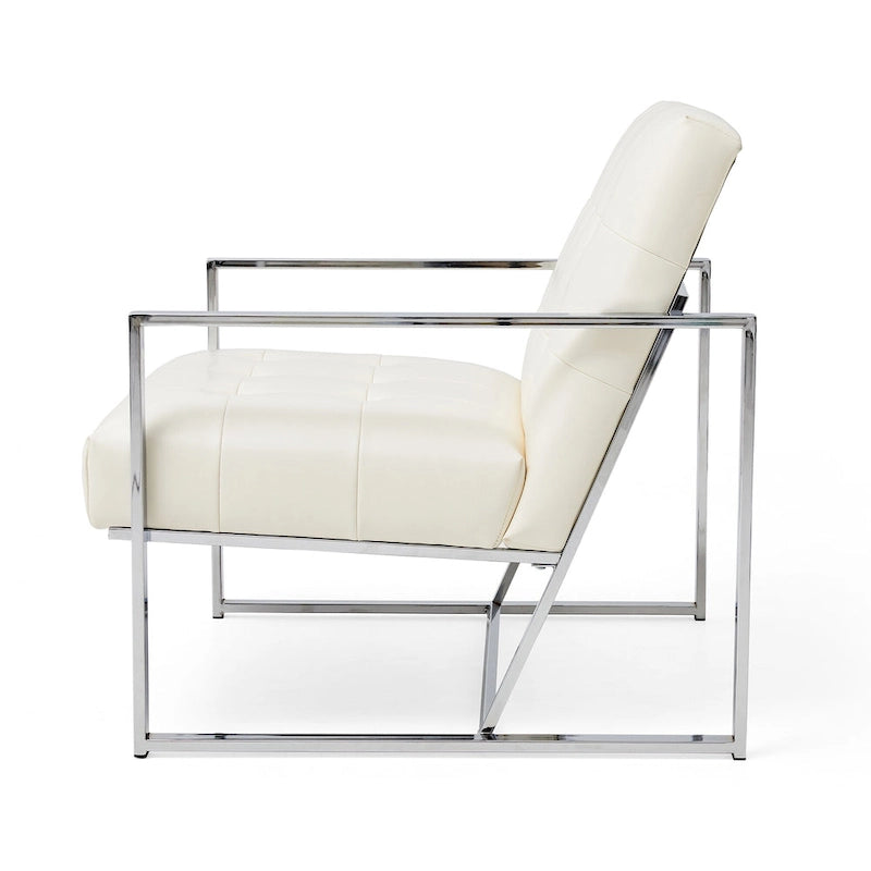 Lot de 2 fauteuils d'appoint boutonnés en similicuir style Mid-Century avec cadre en métal
