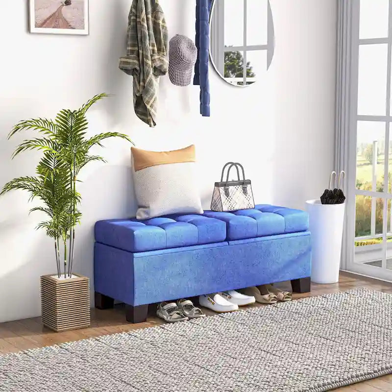 Banc de rangement capitonné avec charnières de sécurité pour le salon, l'entrée et la chambre à coucher