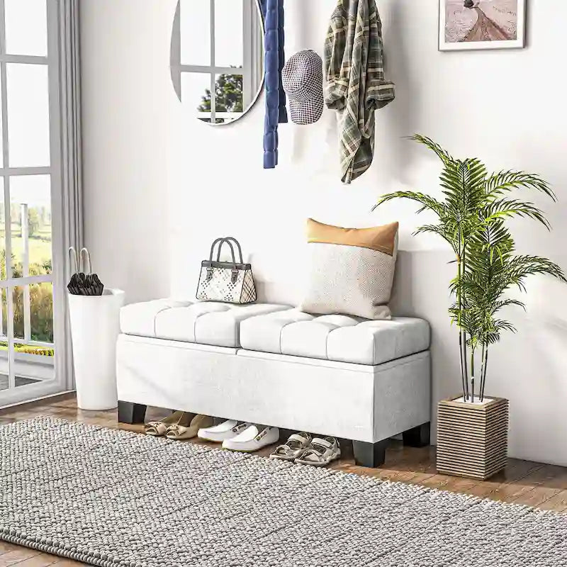 Banc de rangement capitonné avec charnières de sécurité pour le salon, l'entrée et la chambre à coucher