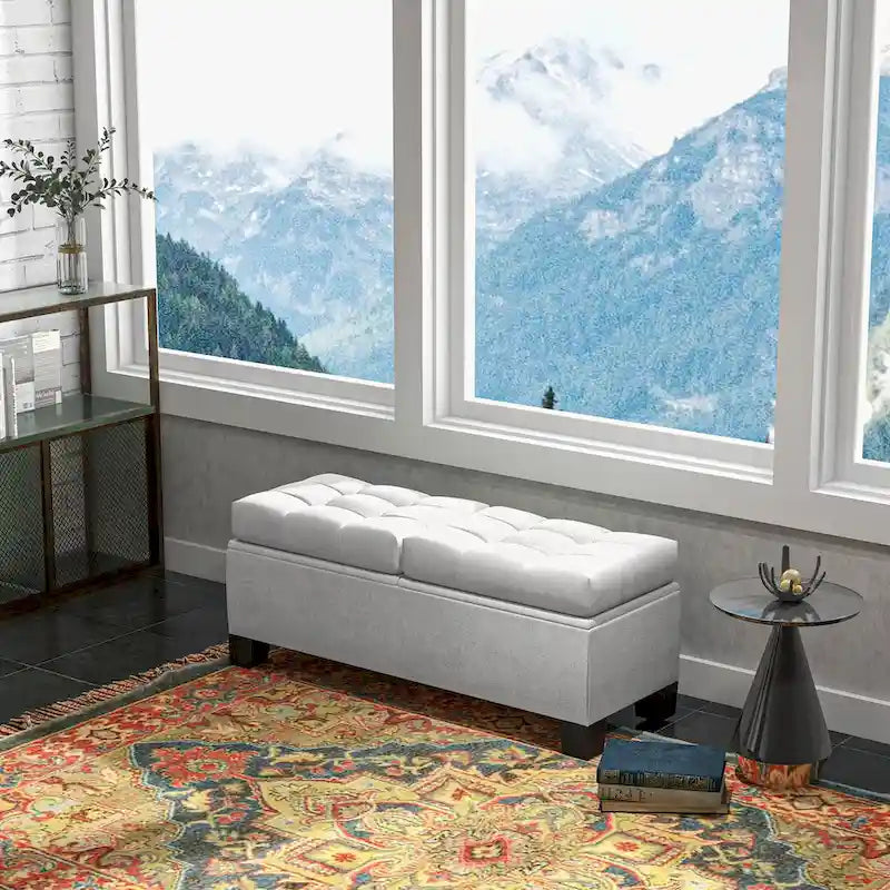 Banc de rangement capitonné avec charnières de sécurité pour le salon, l'entrée et la chambre à coucher