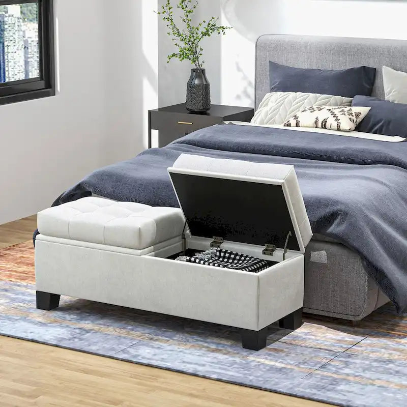 Banc de rangement capitonné avec charnières de sécurité pour le salon, l'entrée et la chambre à coucher
