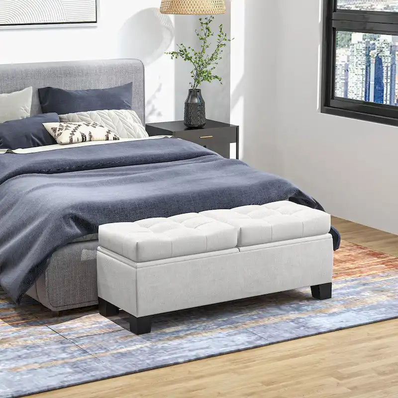 Banc de rangement capitonné avec charnières de sécurité pour le salon, l'entrée et la chambre à coucher