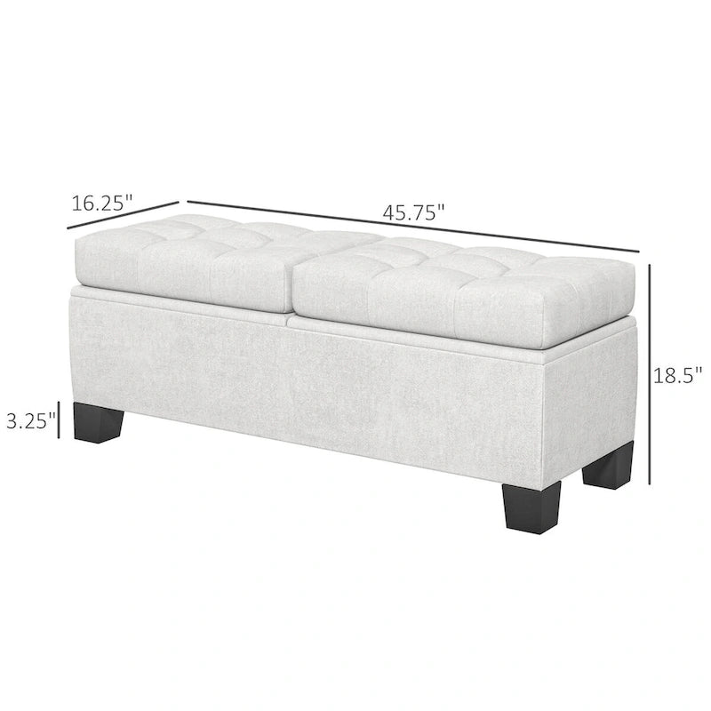 Banc de rangement capitonné avec charnières de sécurité pour le salon, l'entrée et la chambre à coucher