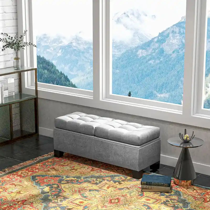Banc de rangement capitonné avec charnières de sécurité pour le salon, l'entrée et la chambre à coucher