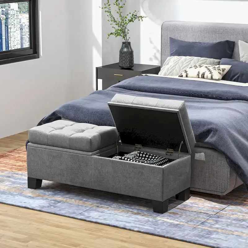 Banc de rangement capitonné avec charnières de sécurité pour le salon, l'entrée et la chambre à coucher