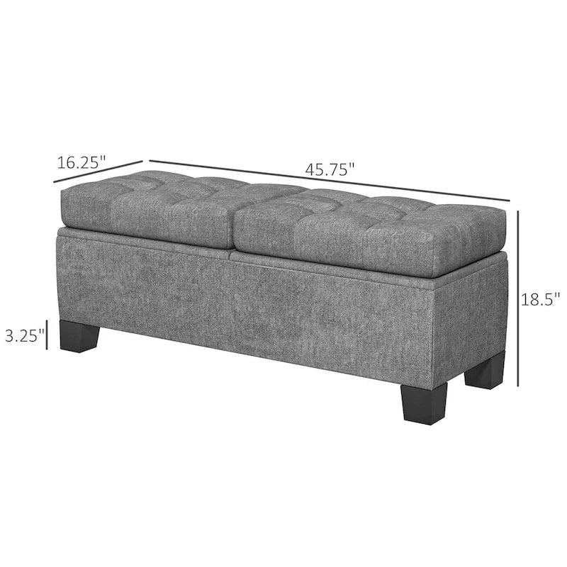 Banc de rangement capitonné avec charnières de sécurité pour le salon, l'entrée et la chambre à coucher