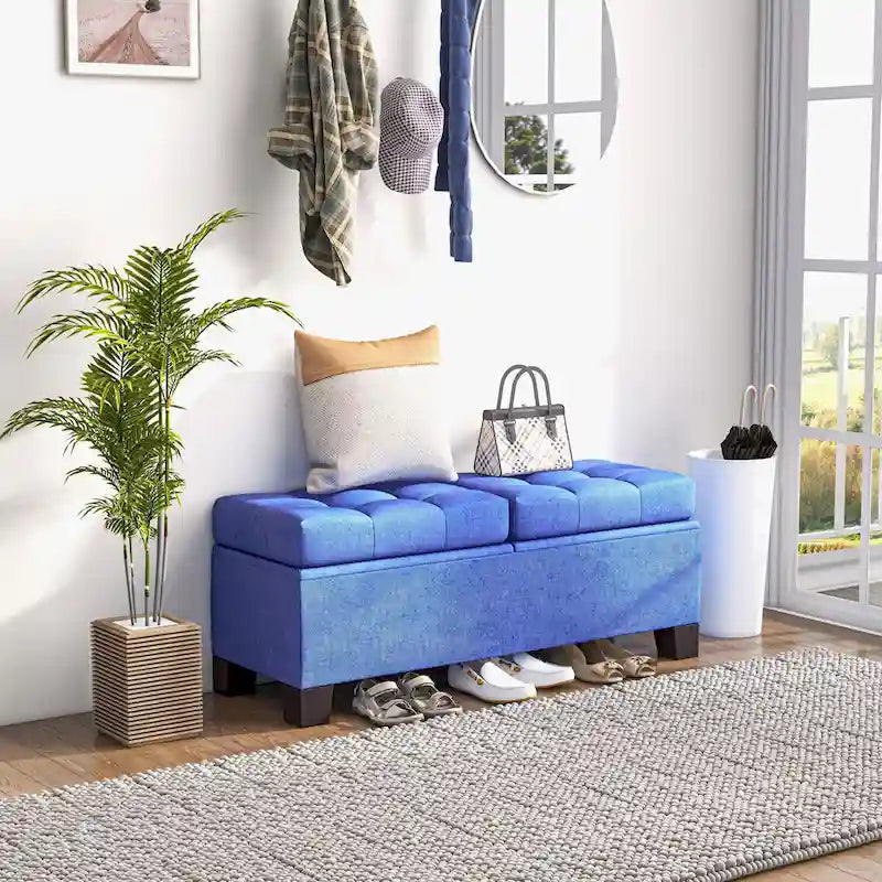 Banc de rangement capitonné avec charnières de sécurité pour le salon, l'entrée et la chambre à coucher