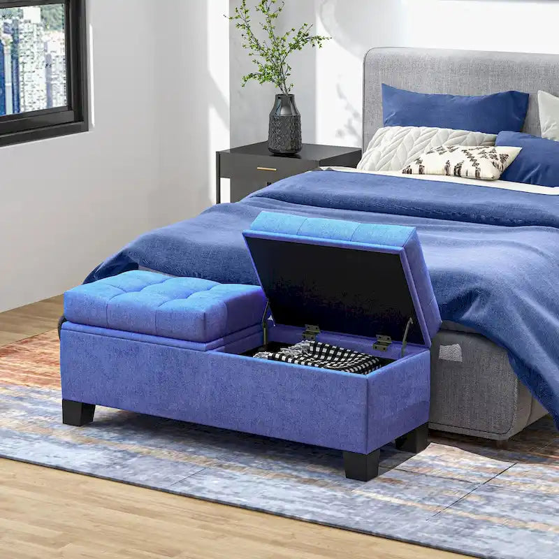Banc de rangement capitonné avec charnières de sécurité pour le salon, l'entrée et la chambre à coucher
