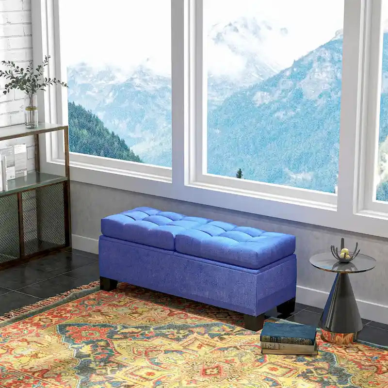 Banc de rangement capitonné avec charnières de sécurité pour le salon, l'entrée et la chambre à coucher