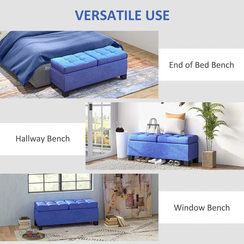 Banc de rangement capitonné avec charnières de sécurité pour le salon, l'entrée et la chambre à coucher