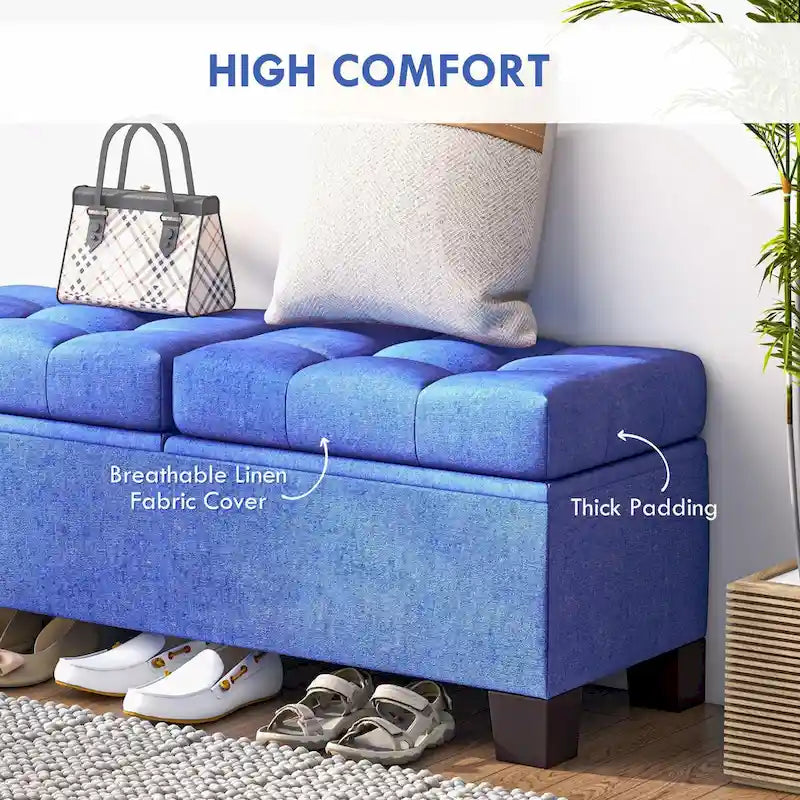 Banc de rangement capitonné avec charnières de sécurité pour le salon, l'entrée et la chambre à coucher
