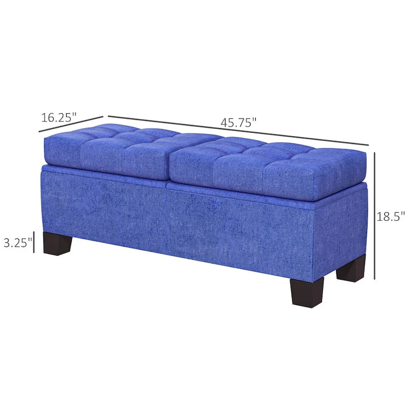 Banc de rangement capitonné avec charnières de sécurité pour le salon, l'entrée et la chambre à coucher