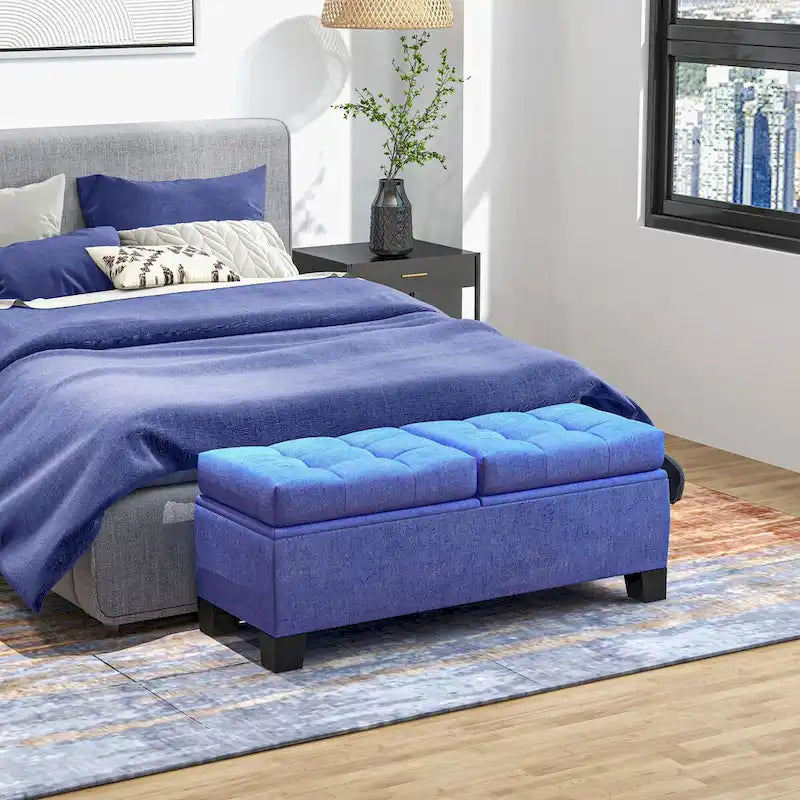 Banc de rangement capitonné avec charnières de sécurité pour le salon, l'entrée et la chambre à coucher