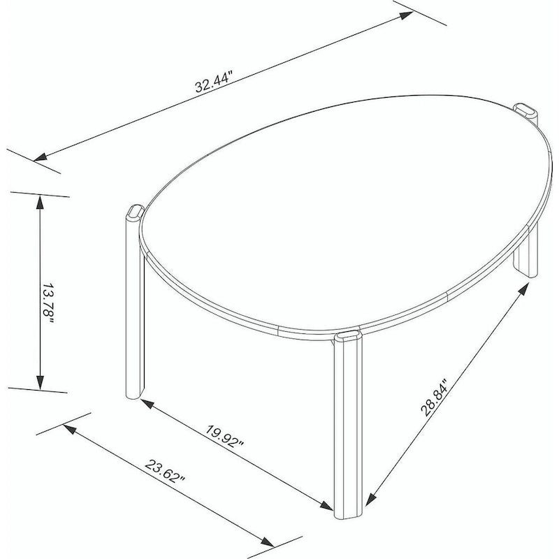Table basse ovale et triangulaire Mid-Century Modern avec pieds en bois d'eucalyptus