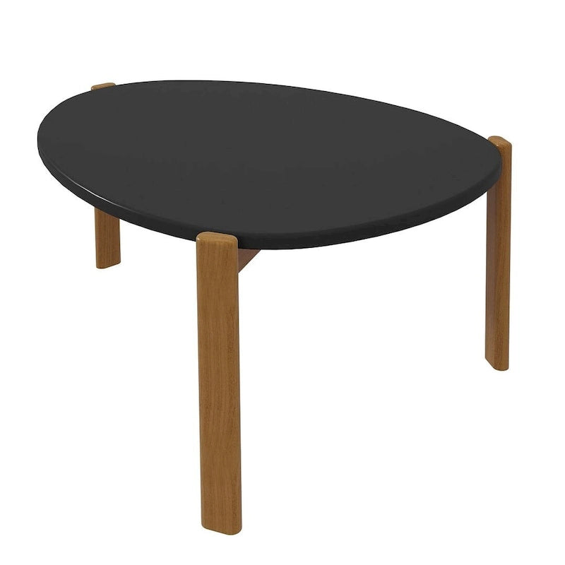 Table basse ovale et triangulaire Mid-Century Modern avec pieds en bois d'eucalyptus